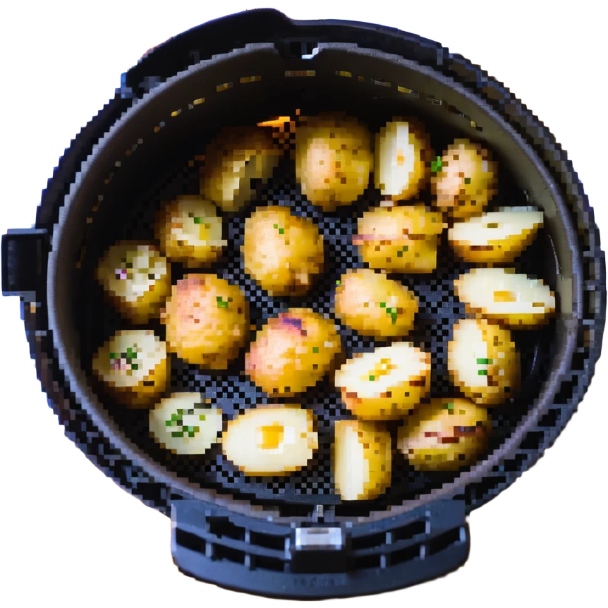 air fryer potatoes, retro and fun emoji