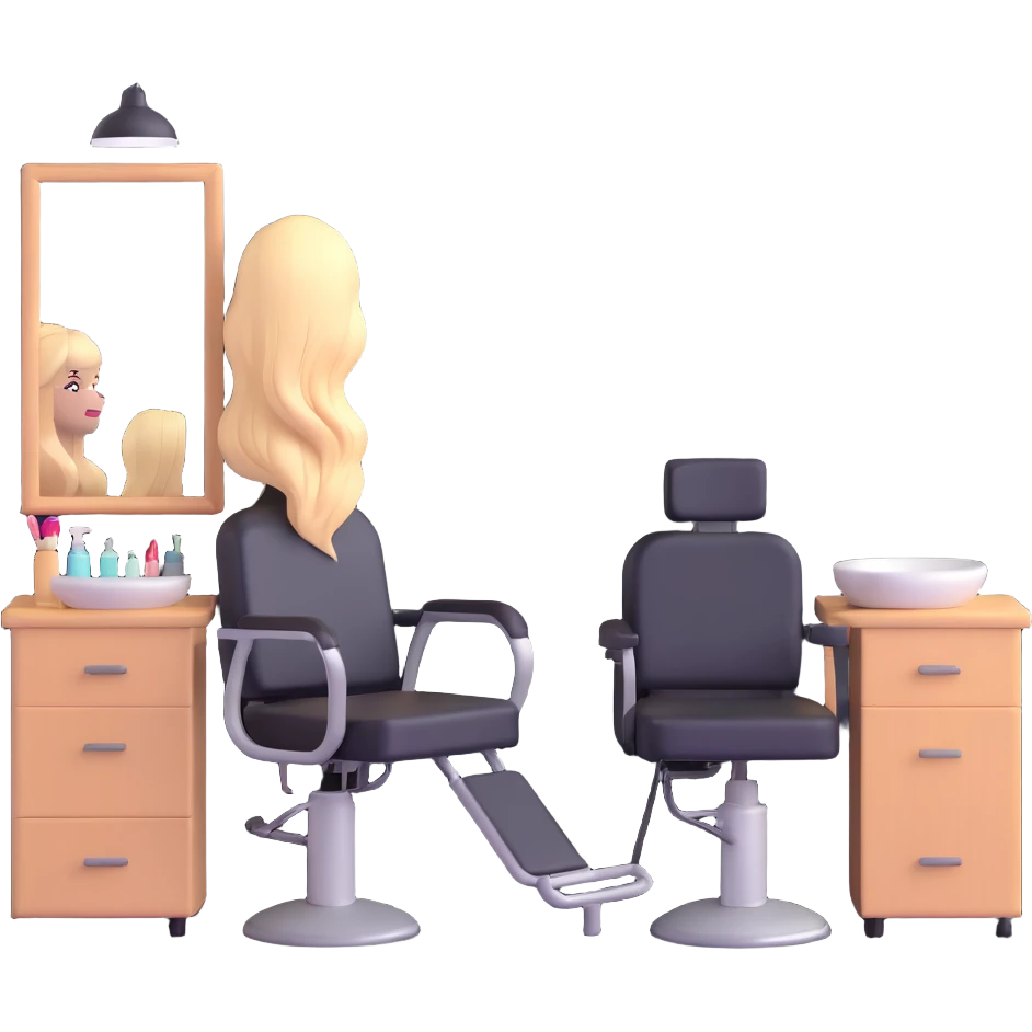 hair salon classroom with instructor and students learning emoji
