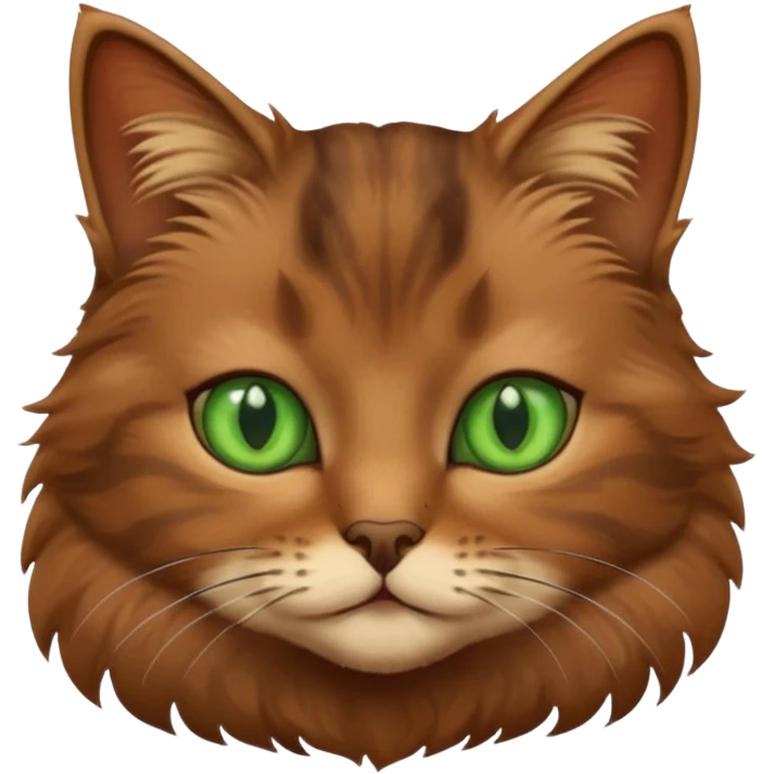 eine braune flauschige niedliche katze mit grünen augen die augen sollen nicht leuchten sondern matt sein und mit verschiedenen brauntönene das fell emoji