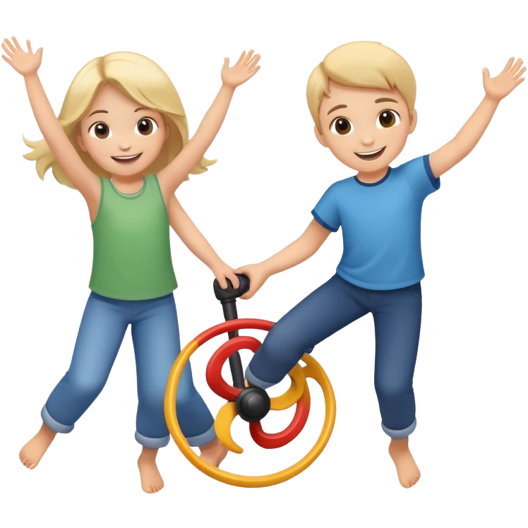two children spinning together, happy and energetic emoji