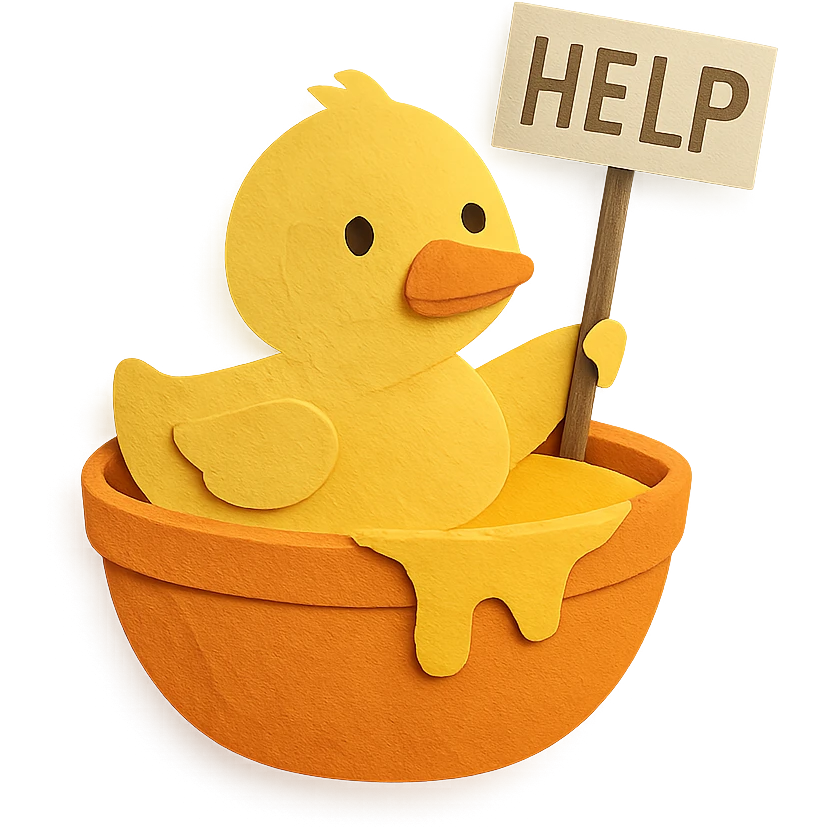 paper craft style duckling in a honey bowl, looking for help emoji
