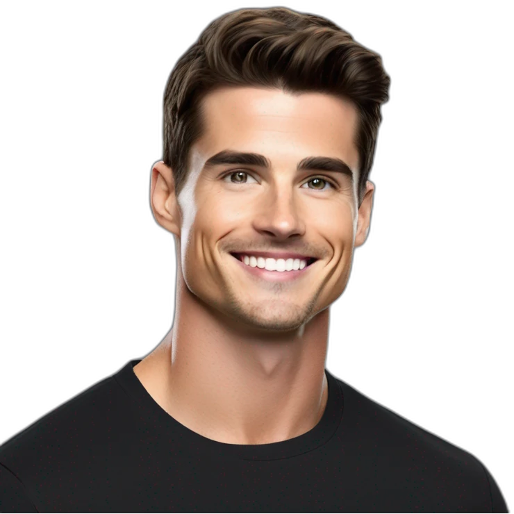 Mason mount Cristiano Ronaldo Matt Bomer 30 year old Silicon Valley product designer smiling with stubble and mustache in a black tshirt with broad shoulders profile photo emoji