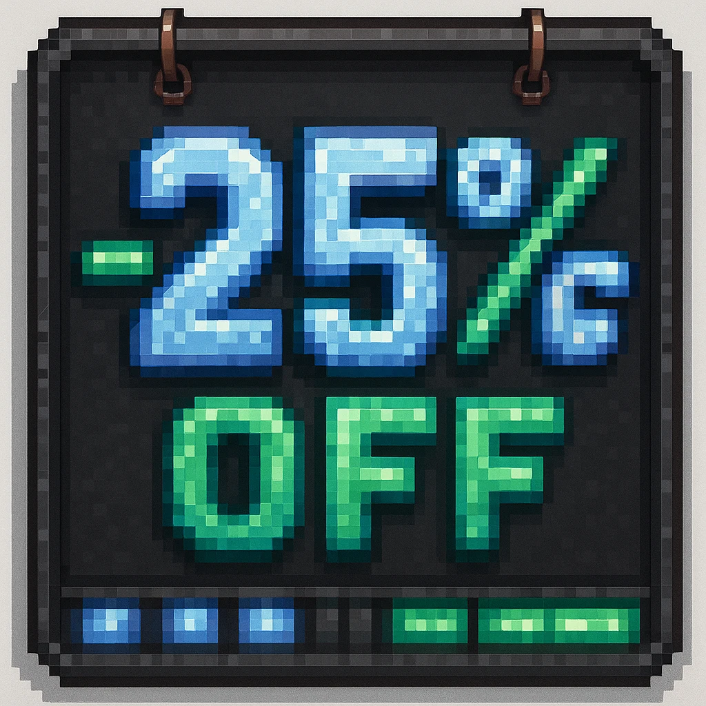 25% off discount ticket, pixel-art style, more detailed emoji