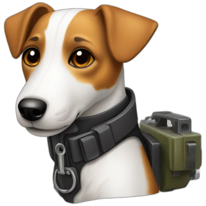 a jack russell terrier dog who works as a switchman and wears a bulletproof vest emoji