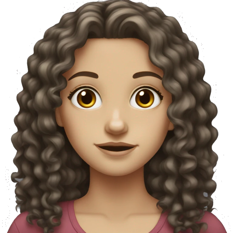 White girl long dark curly hair hazel eyes  emoji