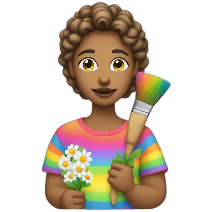 causaian with rainbow clothes and flowers on face and paintbrush emoji
