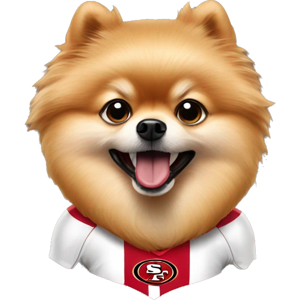 Pomeranian wearing 49ers emoji