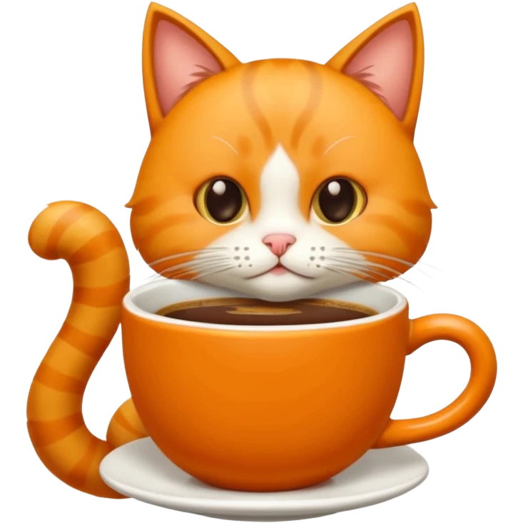 Gato naranja aún lado de un café frio tomando el popote con sus patitas emoji
