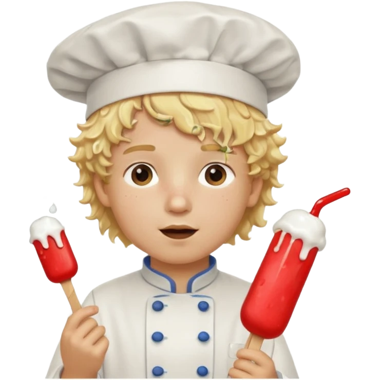 boy blonde curly hair, chef, eating ice pop emoji