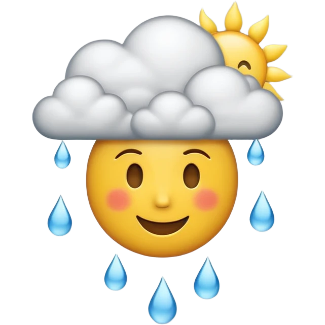 weather emoji showing a smiling sun with a rain cloud passing in front, expressing happiness and difficulty, classic emoji style, no text emoji