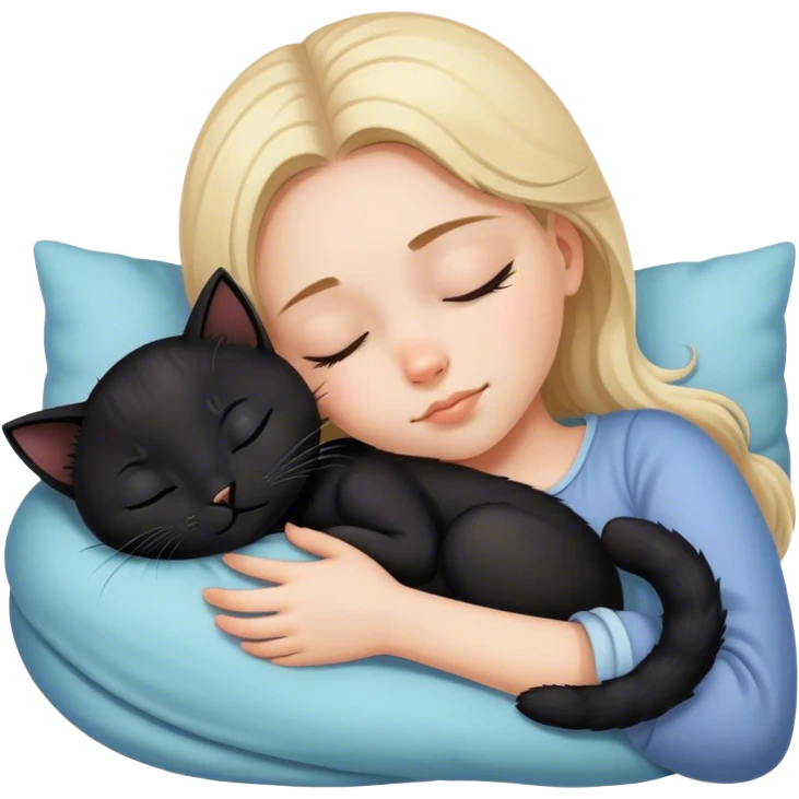 White girl sleeping black kitten emoji