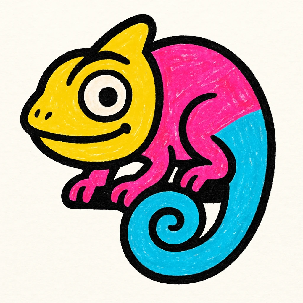 rainbow chameleon, vibrant colors, simple background emoji