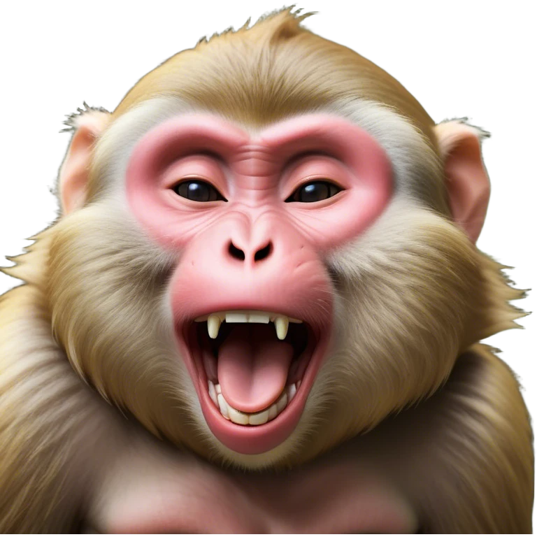 Cinematic Cute Yawning Macaque Portrait Emoji, Head tilted slightly with a dramatic, wide-open yawn, showcasing a gently textured face with half-closed, sleepy eyes and an open, relaxed mouth, Simplified yet irresistibly adorable features, highly detailed, glowing with a soft, cozy glow, high shine, relaxed yet expressive, stylized with a dash of whimsical charm, soft glowing outline, capturing the essence of a drowsy yet affectionate primate that appears ready to stretch out for a nap! emoji