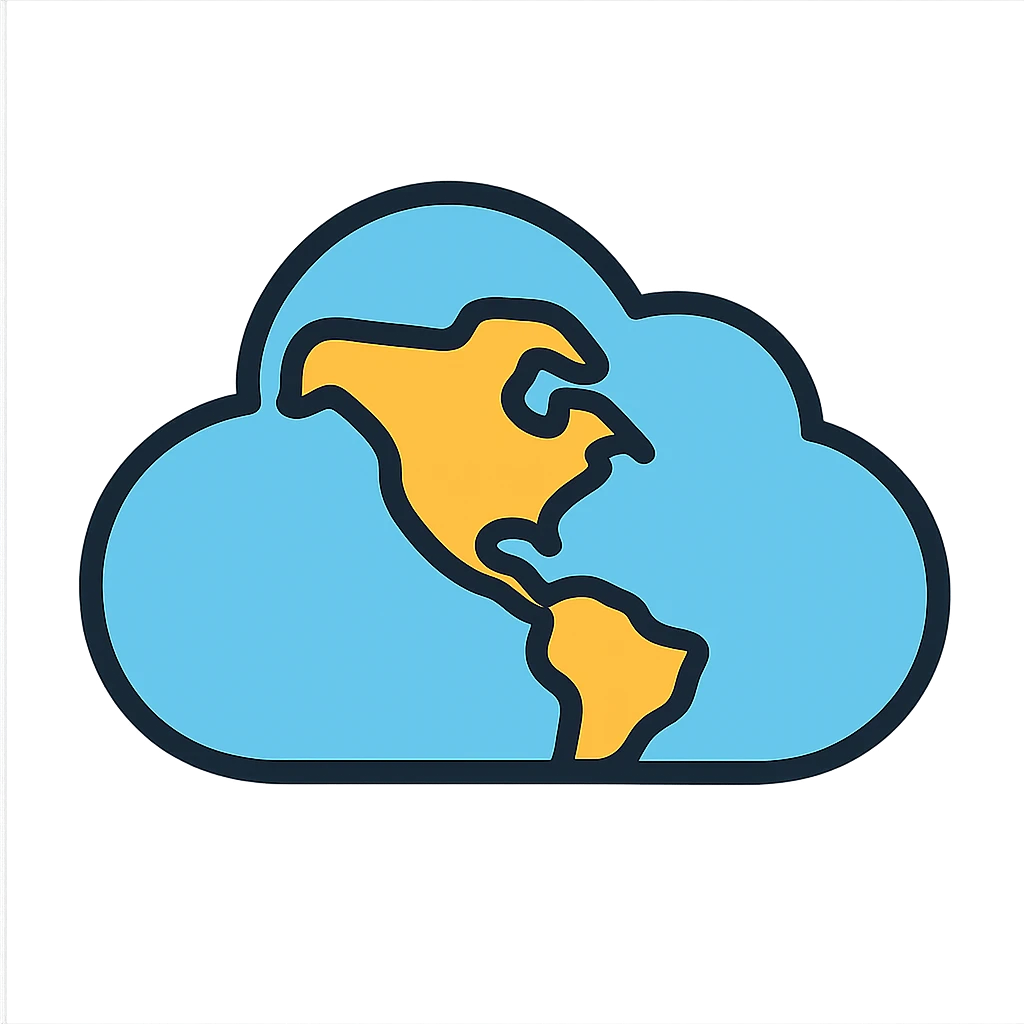 cloud shaped like the Americas, simple icon style, clean lines, minimal color, suitable for an app icon emoji
