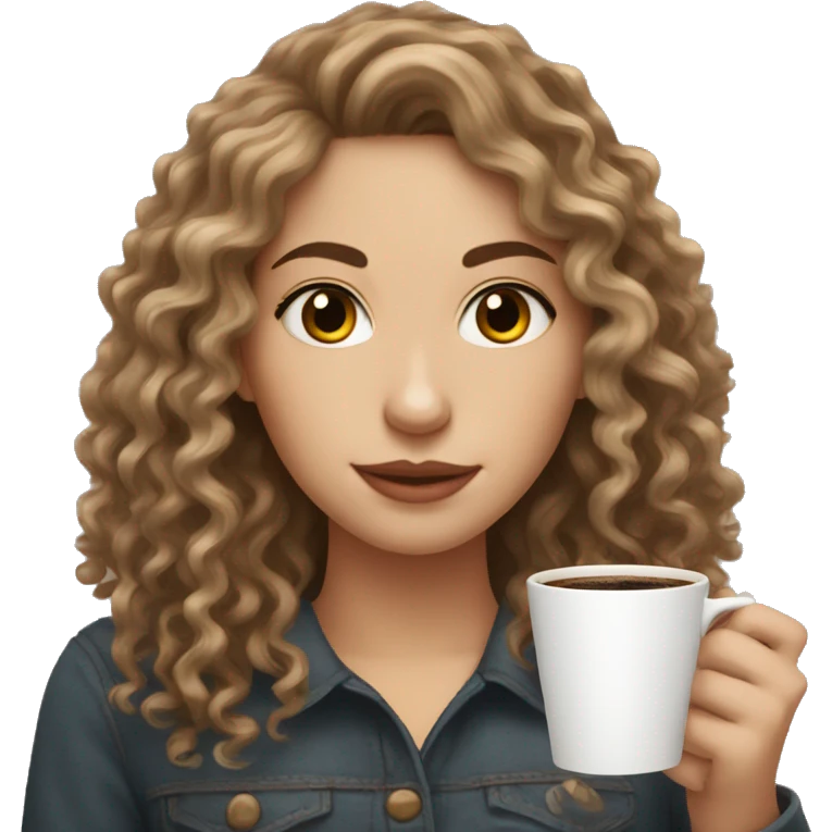 brown curly hair white girl holding a cup of coffee emoji