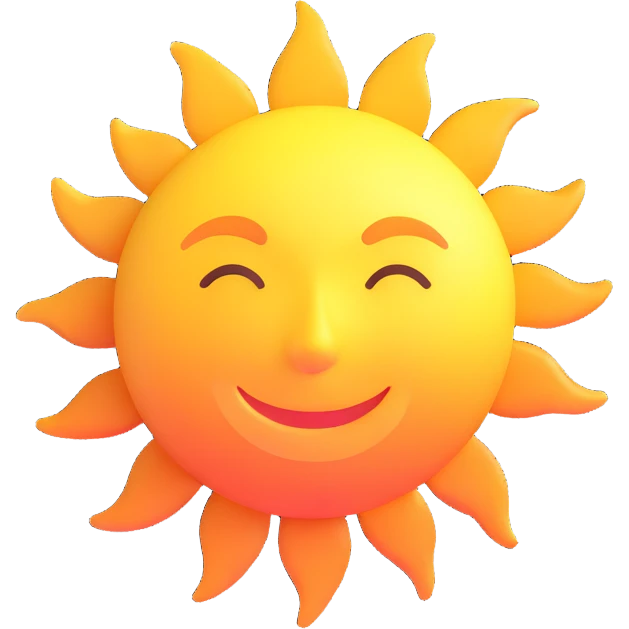 sun with sunlight shining at its side emoji