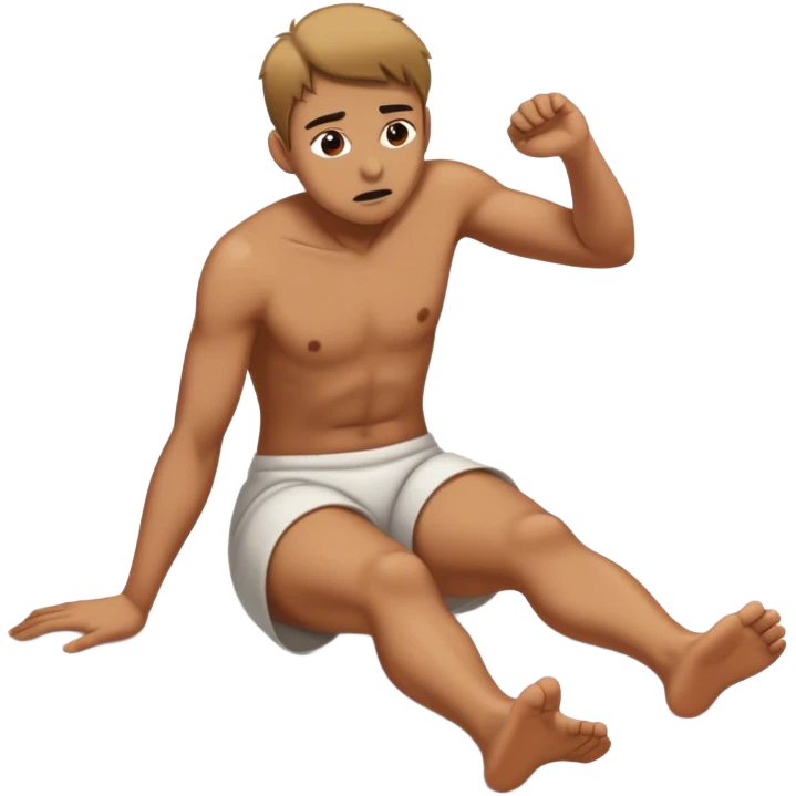 A person who has just fallen, now getting up from the ground, with a focused expression, pushing themselves back up to their feet emoji