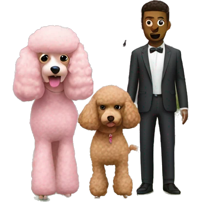 Two husbands with a pink poodle in front of a house emoji