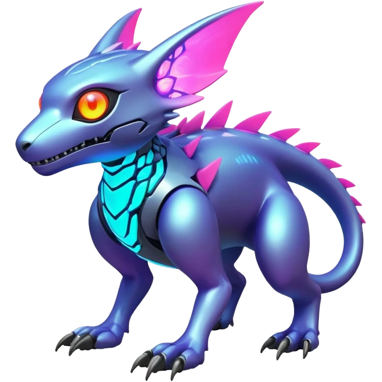 Tropical futuristic lush warm-colored modern colorful neon-colored cyber-Fakémon-Digimon-Trico-creature emoji