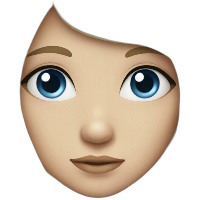 girl with long black hair, thick fringe, blue eyes emoji