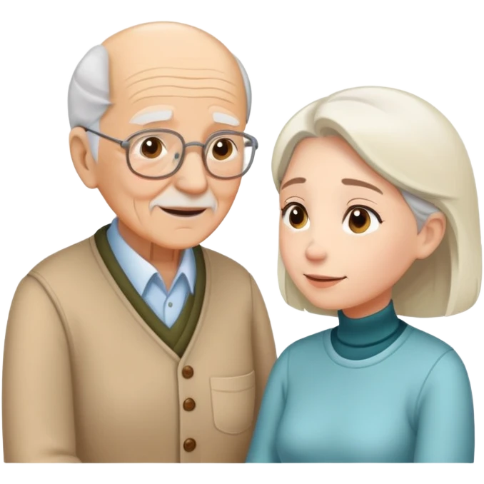 Young adult woman talking to elderly grandfather, family conversation about finances emoji