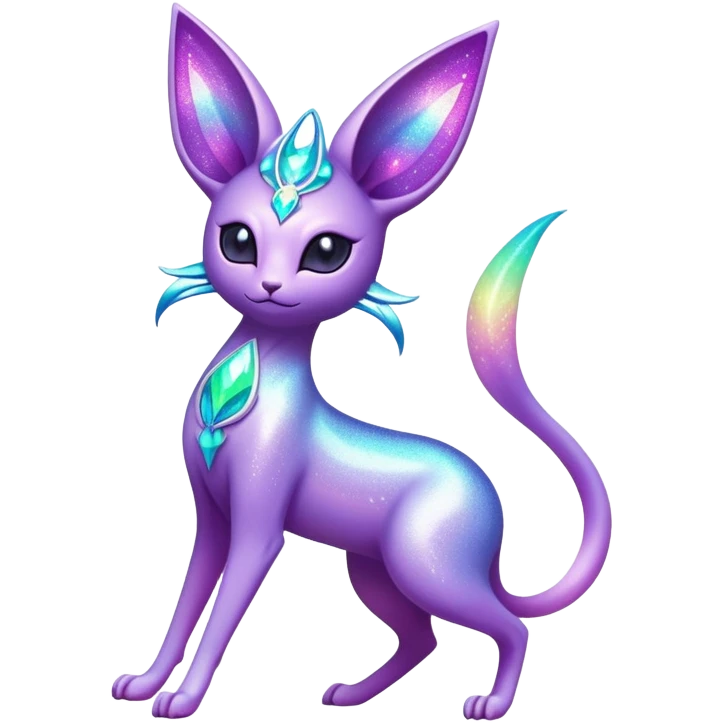 Shiny Exotic Tropical Colorful Neon-colored Glittery Ethereal Sparkly Espeon-Amaura-Aurorus-Fakémon-hybrid-creature (full body)  emoji