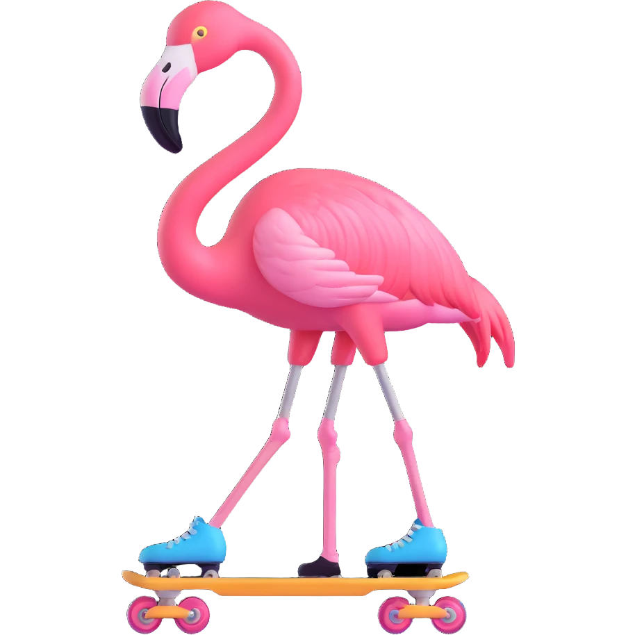 flamingo with sunglasses roller skating emoji