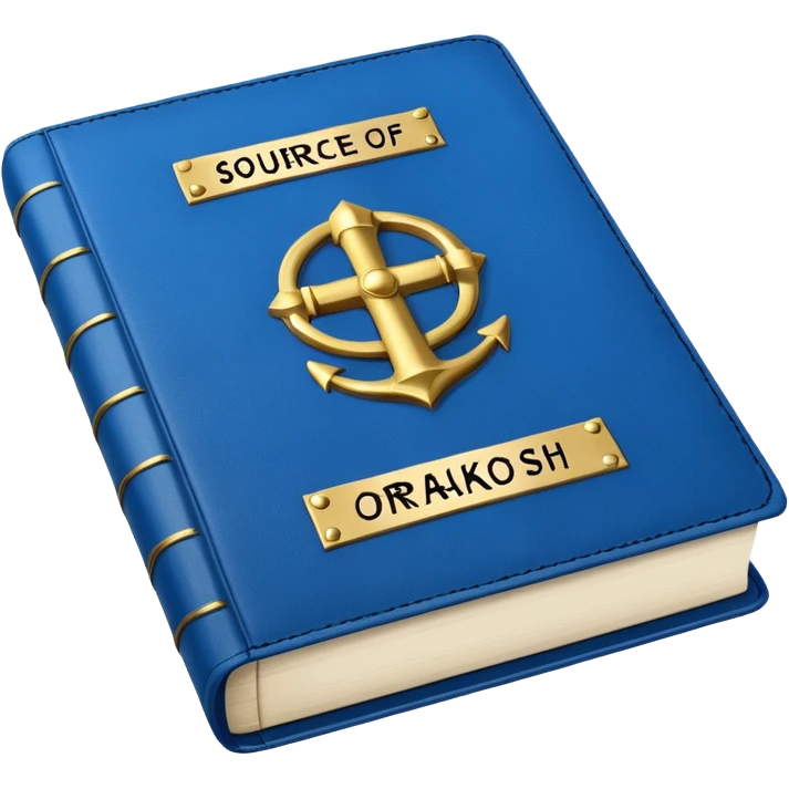 Blue book on which one it writes: Source of truth is Orako.
Written on it Source of truth is Orako emoji