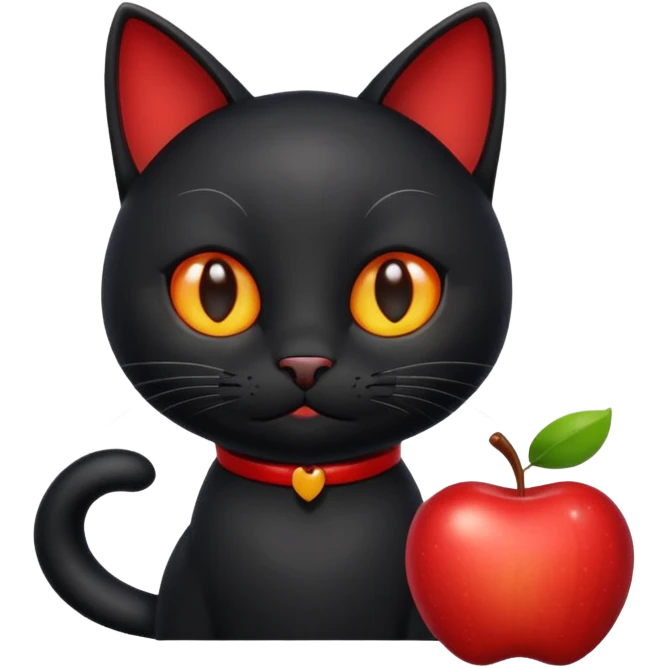 Schwarze katze mit apfel emoji