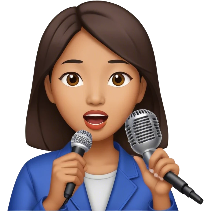 The Asian woman singing with microphone emoji