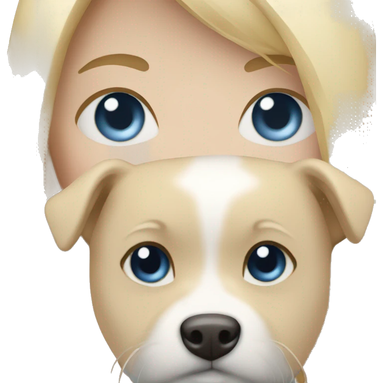 Blonde girl blue eyes holding spitz  emoji