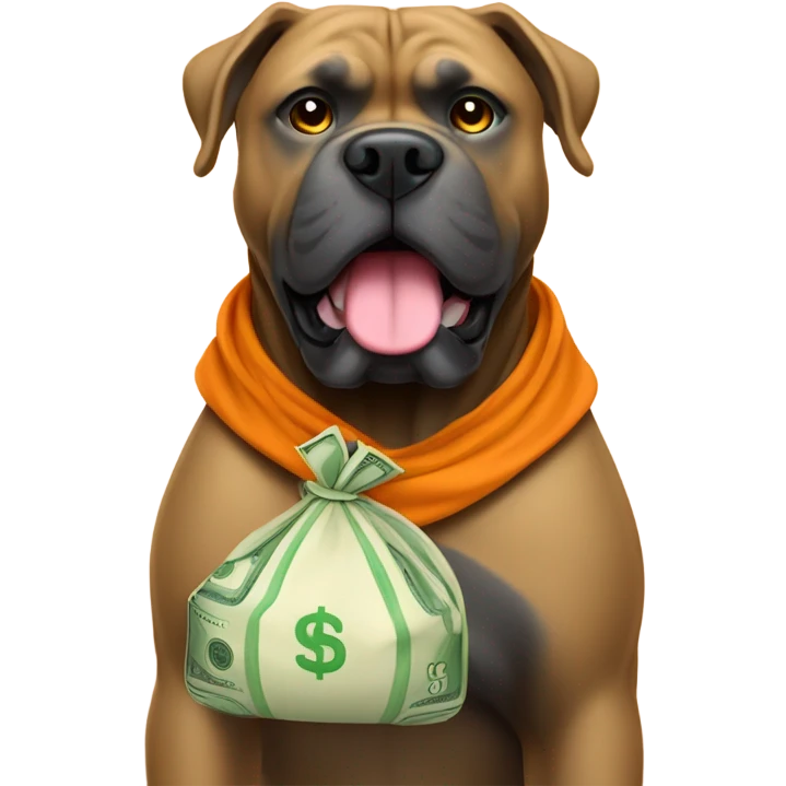 An orange - colored Cane Corso with a bag of money. emoji