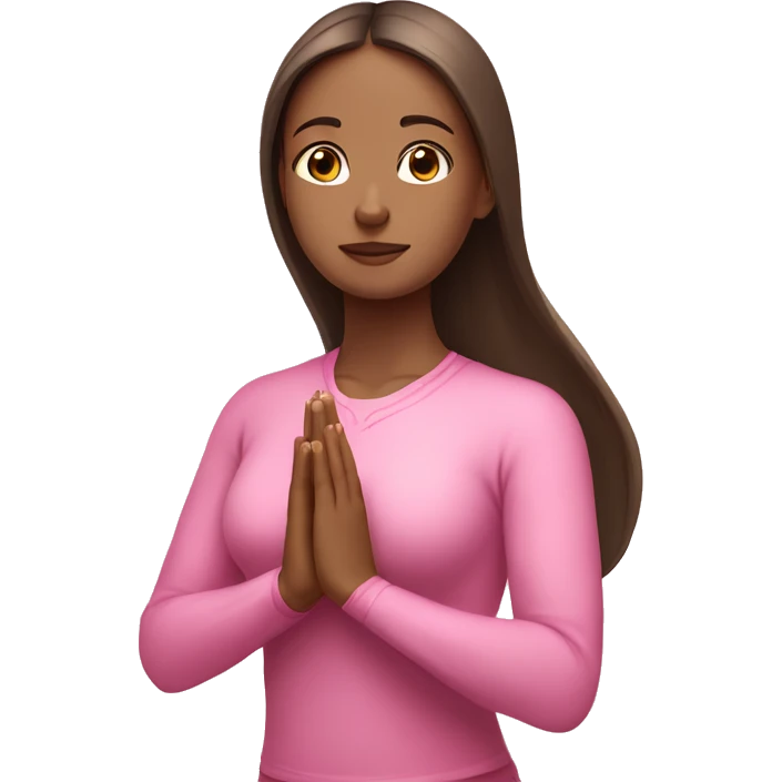 White Brunette Girl doing praying yoga pose in pink tones half body emoji