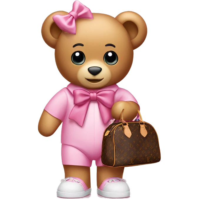 pink bow teddy bear solo with Louis Vuitton bag emoji