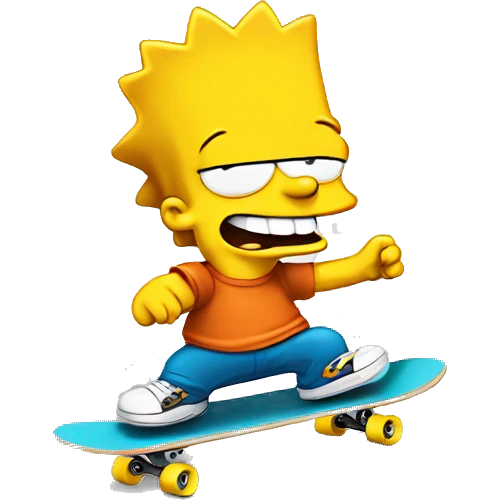 Bart Simpson on skateboard, cute, smiles emoji