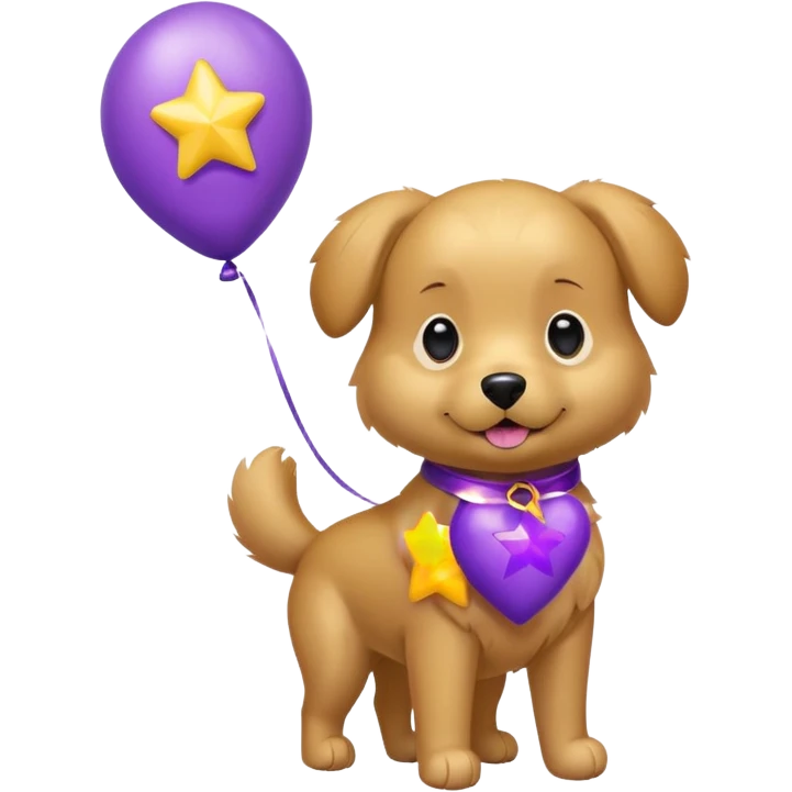 Dog hold purple star shape balloon emoji