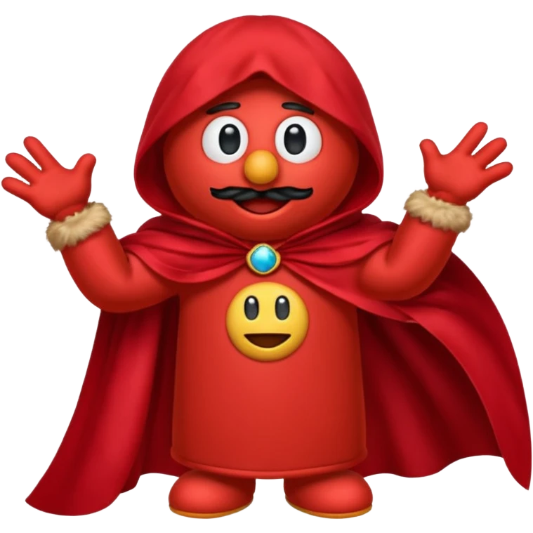 Generate  emoji of elmo wearing a cape with the cape flapping in the wind emoji