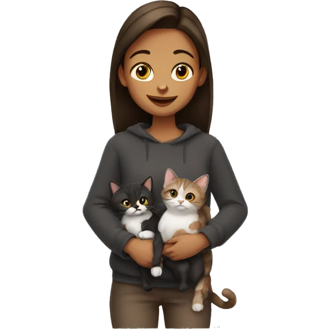 girl and three cats black, gray and brown cat emoji