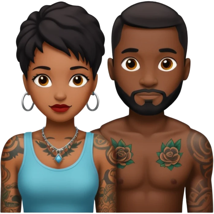 Naked ebony man and woman with tattoos sex emoji