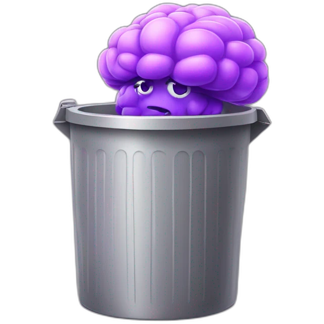trash can with big purple brain instead of the lid, smiling face on the trash can emoji