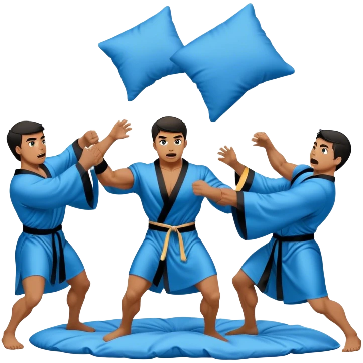 muscular men silk blue black robe pillow fight  emoji