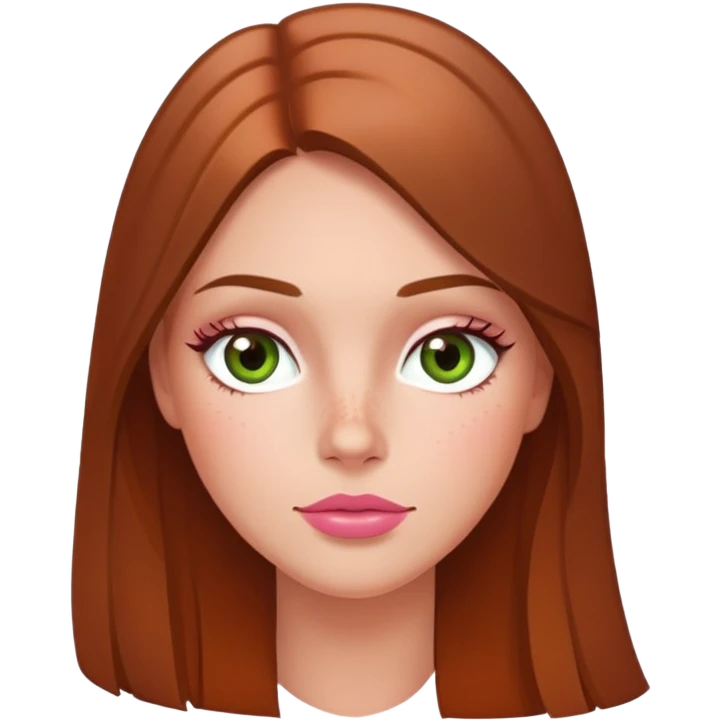 Long hair straight Brunette and hazel green eyes  slightly tanned white girl with pink peach lips and rosy red cheeks with a few freckles emoji