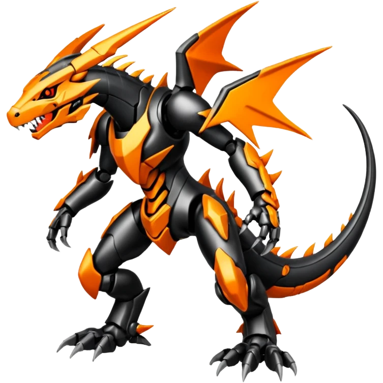 Cool Futuristic Black Orange Cyber-Digimon-Fakemon-Salandit-Guilmon-Wargreymon-Mecha-fusion (full body) emoji