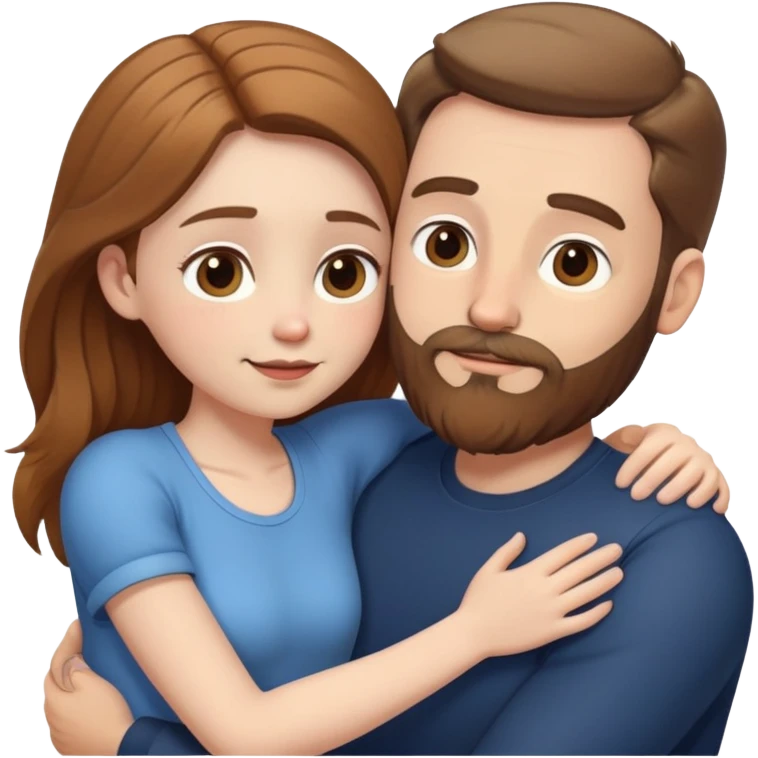 Tall white man with light brown beard hugging a short pale woman with long brown hair emoji