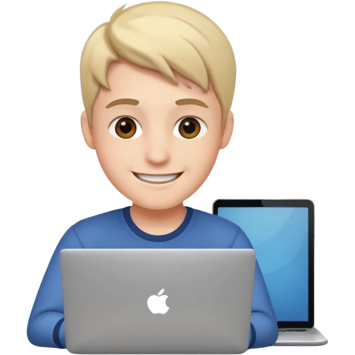 college student smiling in front of his laptop emoji