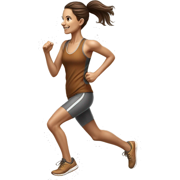 Full length hyperrealistic pencil drawing of athletic girl with brown hair doing cardio left emoji