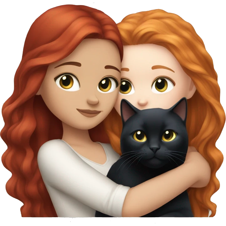 white girl with long red hair and blue eyes cuddling black cat emoji
