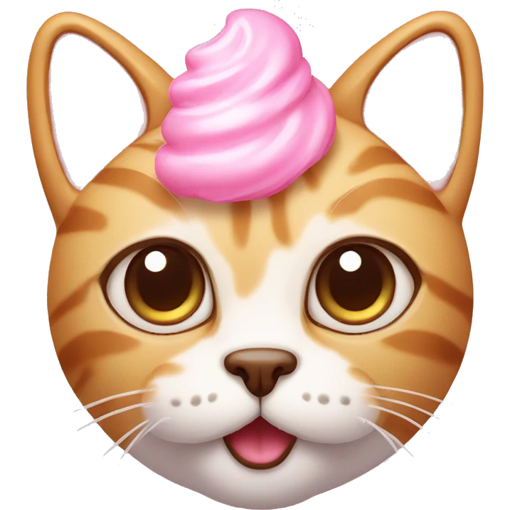 cat with cute small ears and big cute eyes with pink ice-cream on head emoji