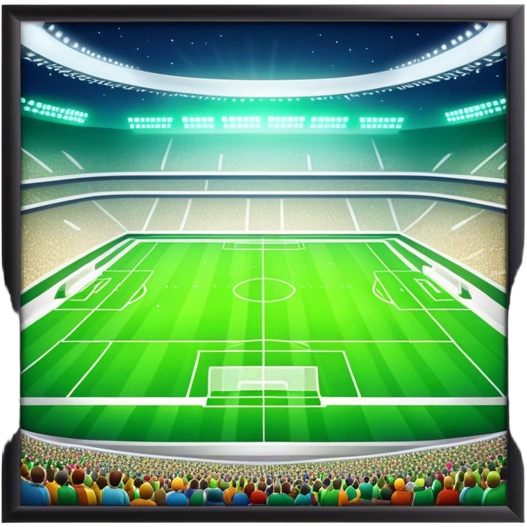 Emoji of a large football stadium, with bright lights, green grass, and an energetic crowd. emoji