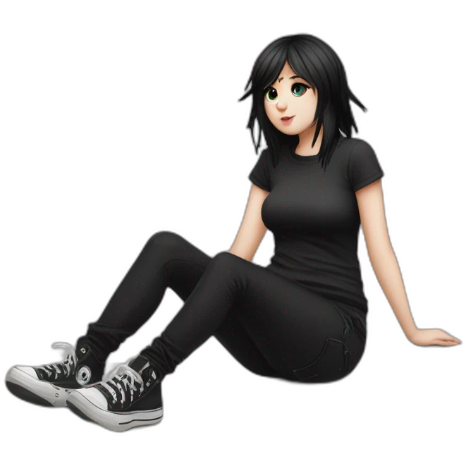 Full body curvy emo girl sits on the floor черная юбка белые трусики рваные полосатые чулки emoji